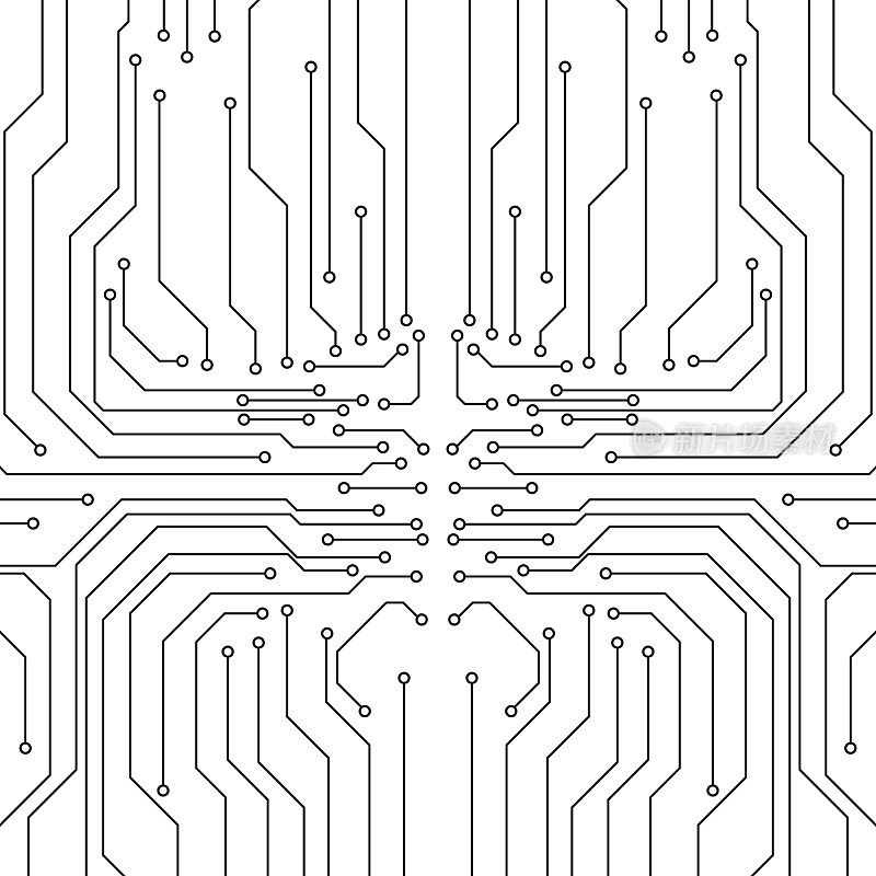 Circuit Board Technology Information Pattern Concept Vector Background. Grayscale Color Abstract PCB Trace Data Infographic Design Illustration.